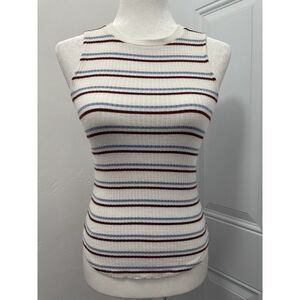 Frame Tank Top‎ Womens Small White Striped Ribbed Jersey Short Sleeve Crew Neck
